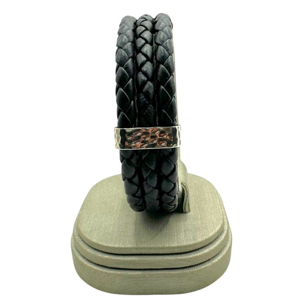 18k Gold & 925 Silver John Hardy Leather Triple Strand Bracelet (19872)